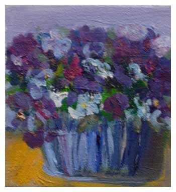 Pansies in a Blue Pot